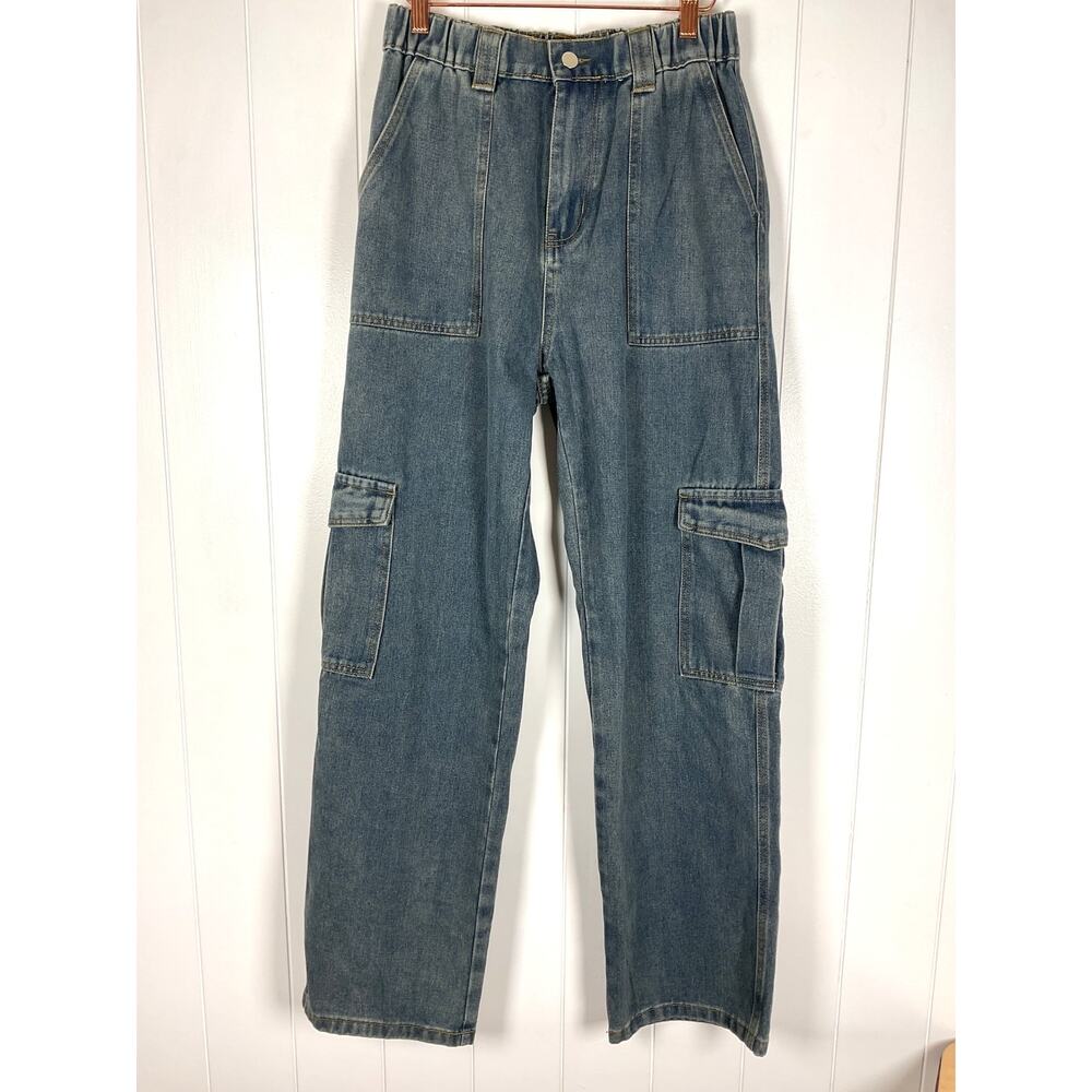 To My Lovers Womens 100% Cotton Cargo Jeans Elastic Waist Size Medium